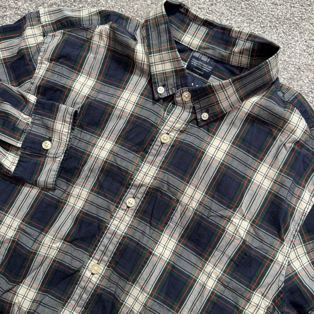 Gap Shirt Mens Large Green Plaid Cotton Coolmax Preppy Vintage Preppy Minimal